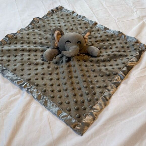 Pro Goleem elephant lovey lovie security blanket satin edge gray 16x16 baby snug - Picture 2 of 4